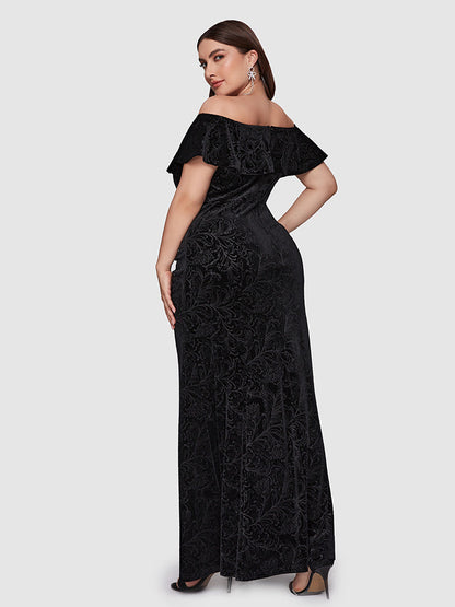 Velvet Floral Print Ruffled Ruched Split Dress