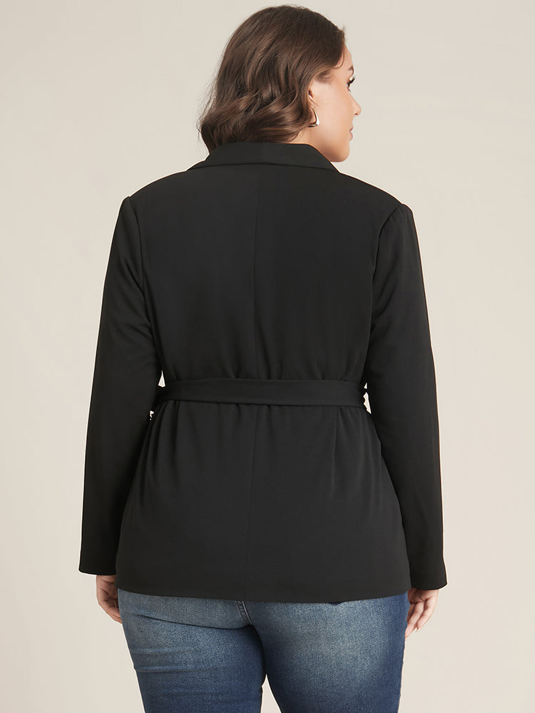 Solid Belted Lapel Collar Blazer