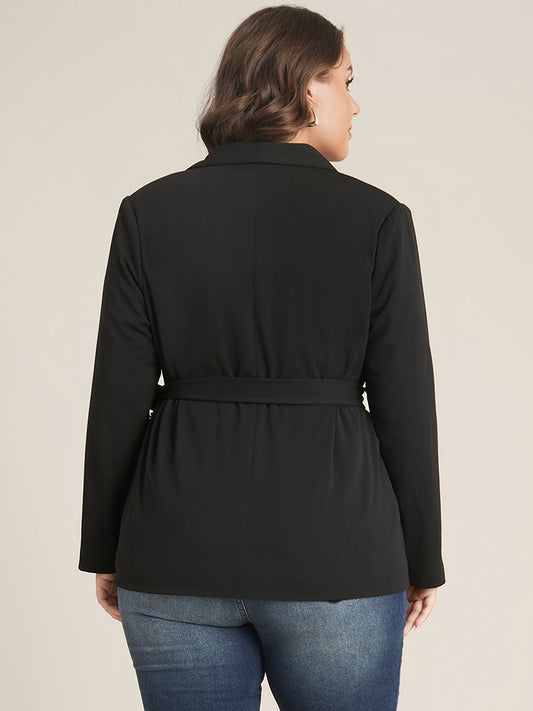 Solid Belted Lapel Collar Blazer