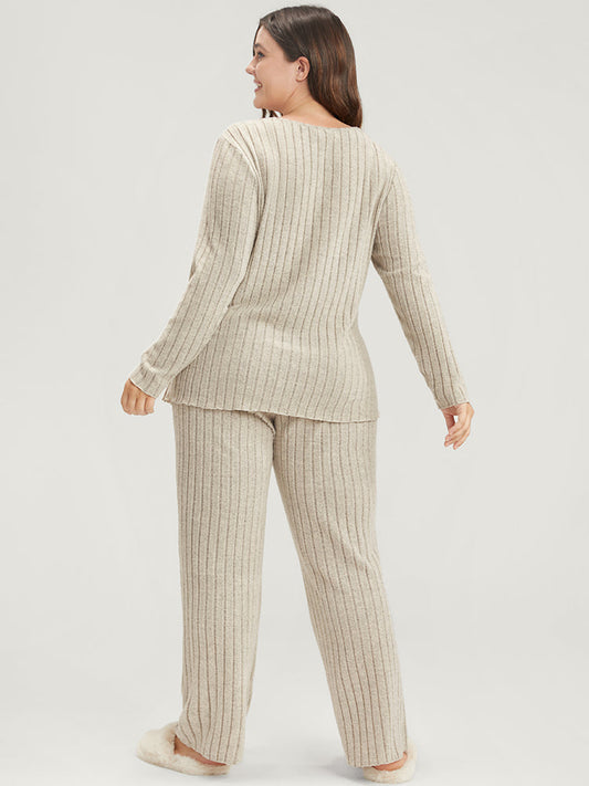 Solid Wrap Rib Knit Pajama Set