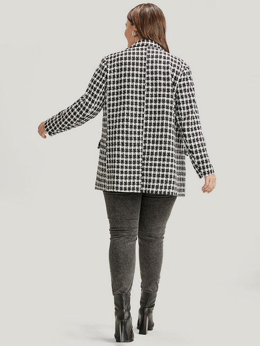 Gingham Button Front Flap Pocket Blazer