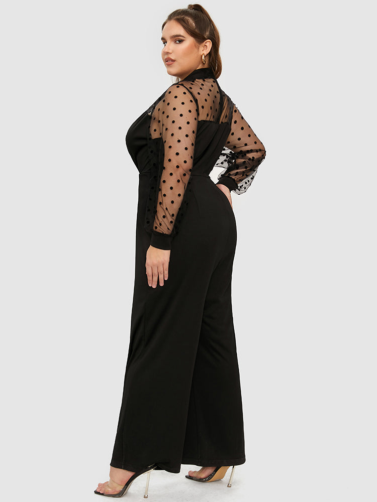 Polka Dot Mesh Knotted Wide Leg Jumpsuit