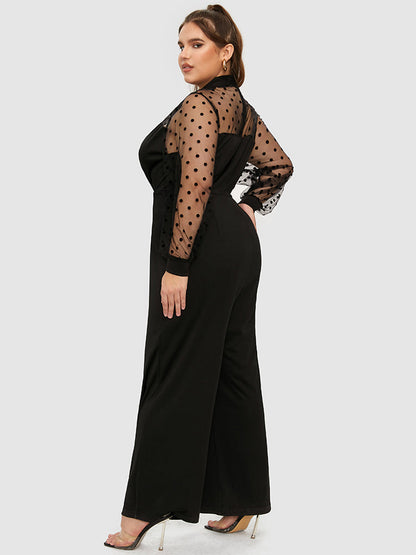 Polka Dot Mesh Knotted Wide Leg Jumpsuit