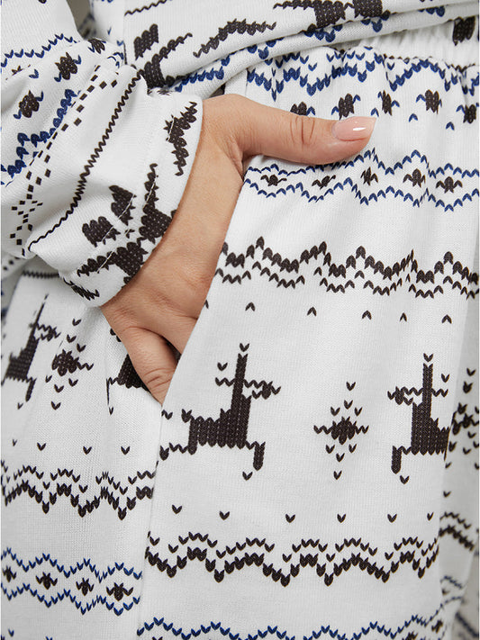 Elk & Snowflake Print Elastic Waist Sleep Shorts