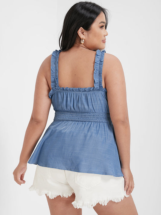 Plain Ruffles Gathered Babydoll Tank Top