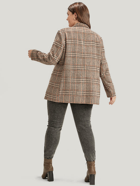 Tartan Suit Collar Button Up Pocket Blazer