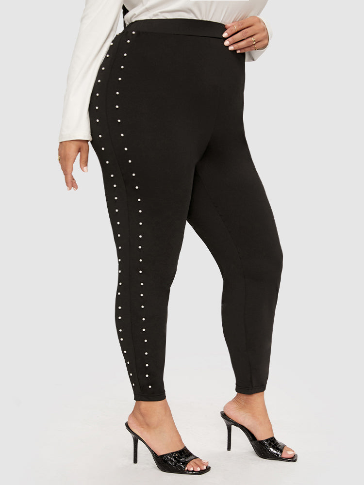 Plain Side Beaded Skinny Leggings