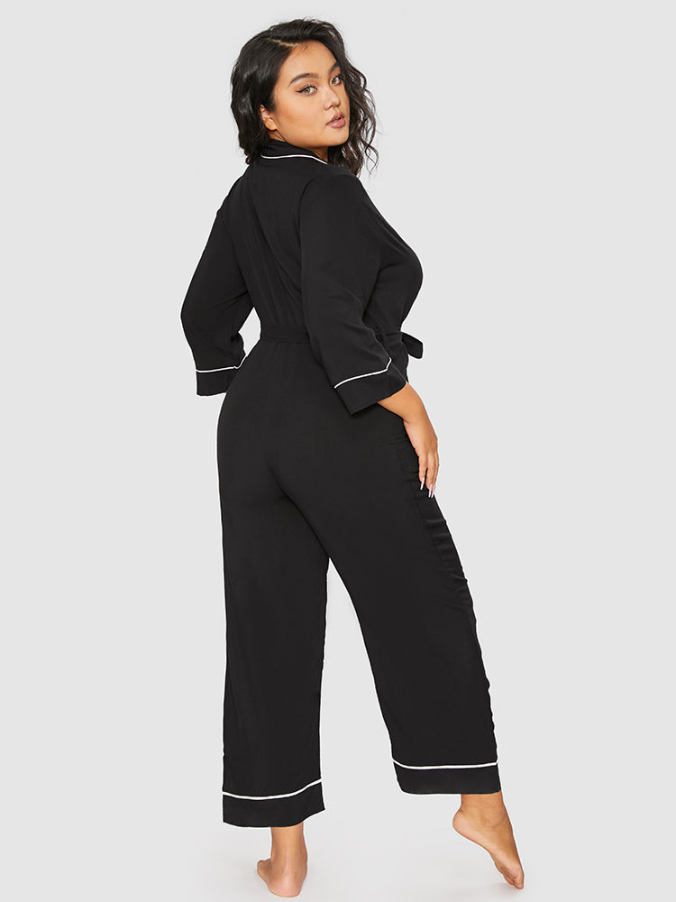 Contrast Binding Button Belted Lounge Jumpsuit