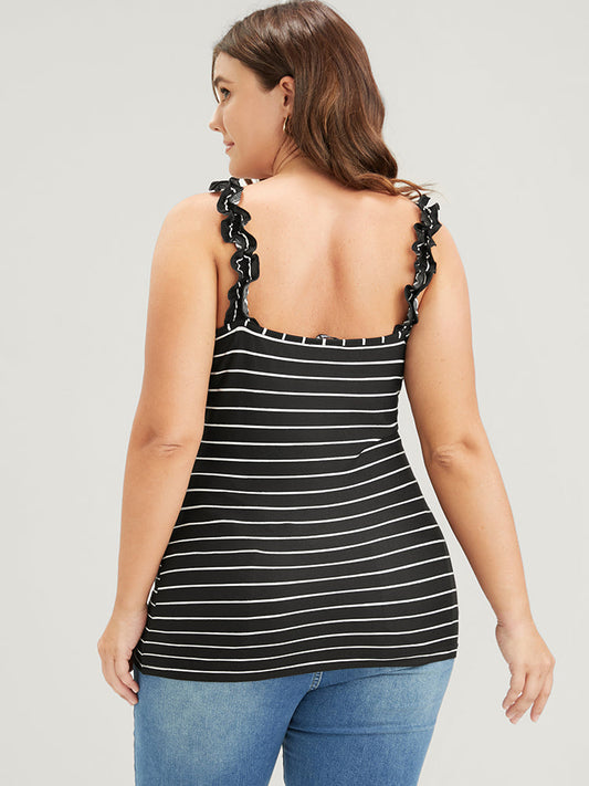 Striped Fake Button Cami Top