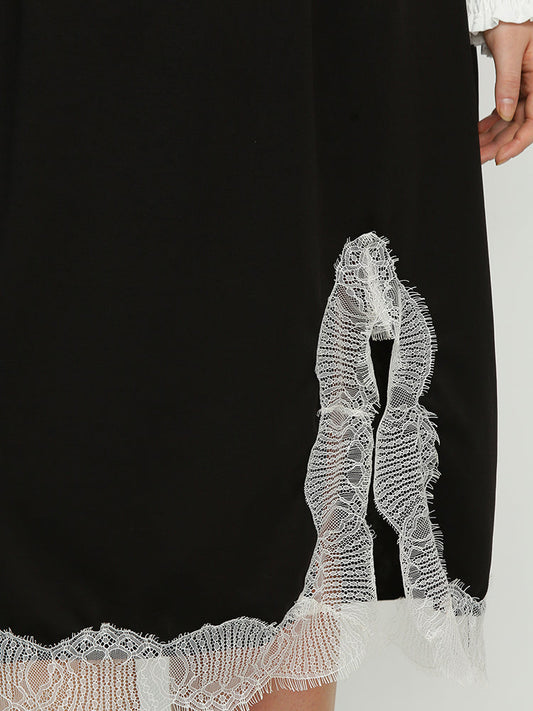 Lace Trim Split Hem Skirt