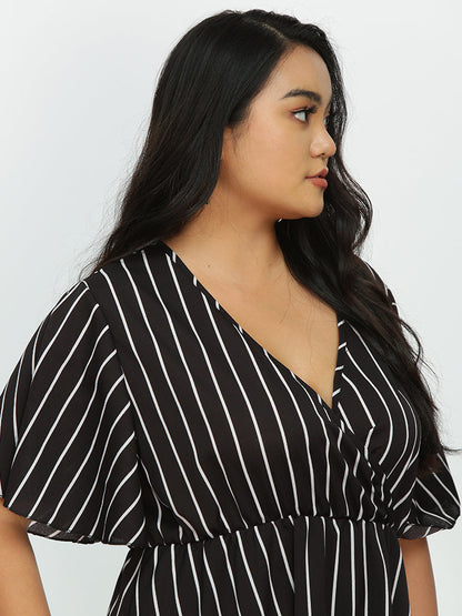Striped Surplice Neck Short Sleeve Dress