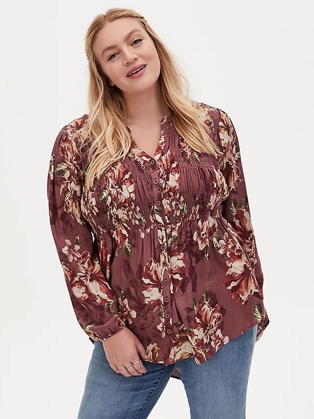 Floral Printed Shirred Blouse