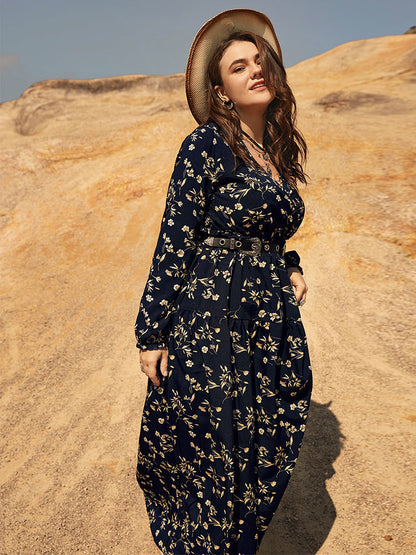 Ditsy Floral Surplice Neck Dress Without Belt