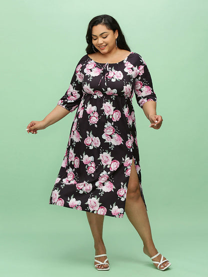 Floral off Shoulder Split Dress