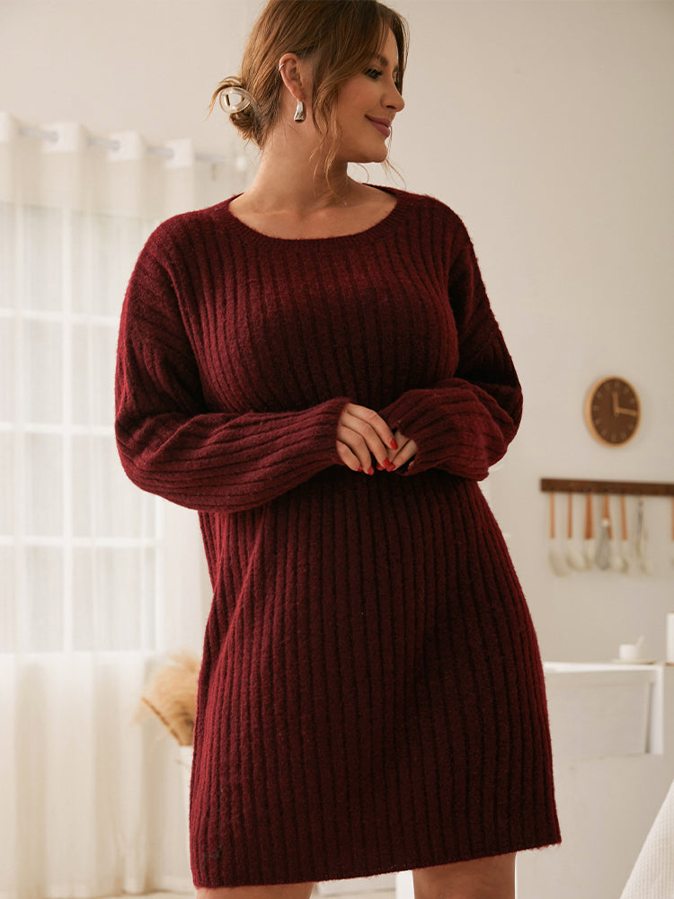 Solid Color Casual Sweater Dress