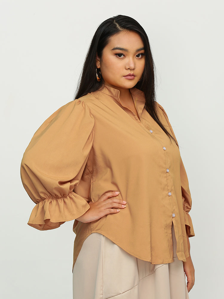 Puff Sleeve Irregular Hem Blouse