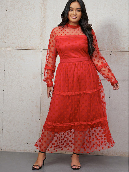 Polka Dot Mesh Tiered Dress
