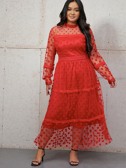 Polka Dot Mesh Tiered Dress