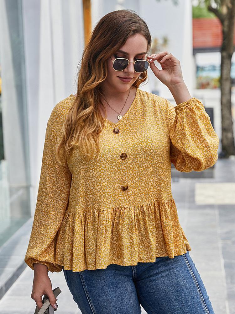 Ditsy Printed Lantern Sleeve Top