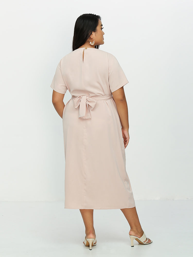 Bowknot Waist Ruched Split Hem