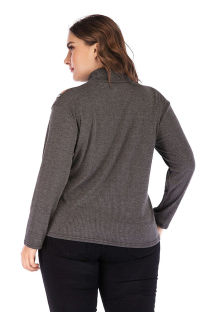 Letter Printed Hollow Out Turtleneck Knit Top