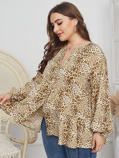 Leopard Printed V-neck Loose Blouse