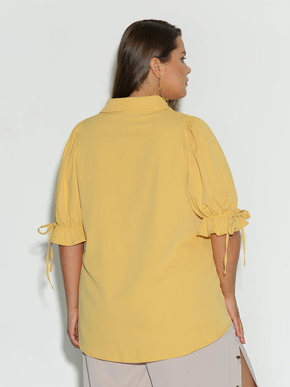 Puff Sleeve Lapel Collar Blouse
