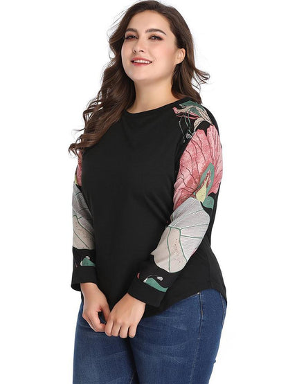 Printed Raglan Sleeves Round Neck T-shirt