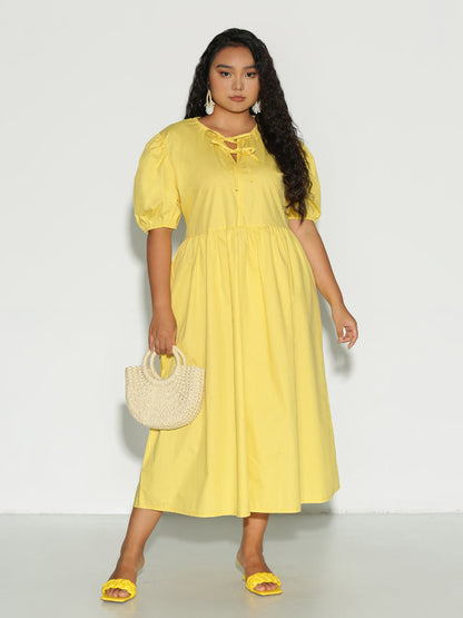 Puff Sleeve Cross Knots Dress