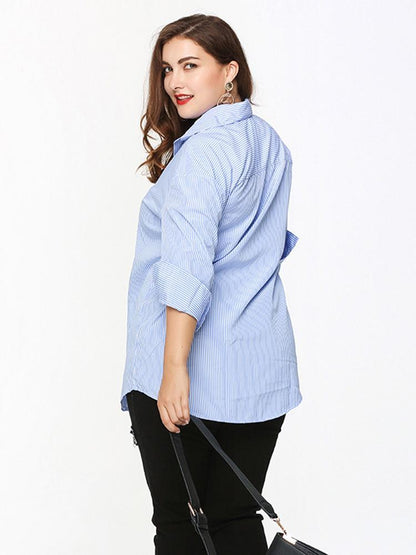 Floral Embroidery Stripe Lapel Shirt