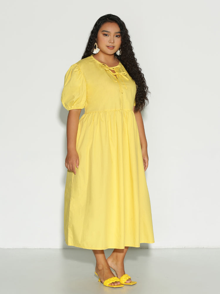 Puff Sleeve Cross Knots Dress