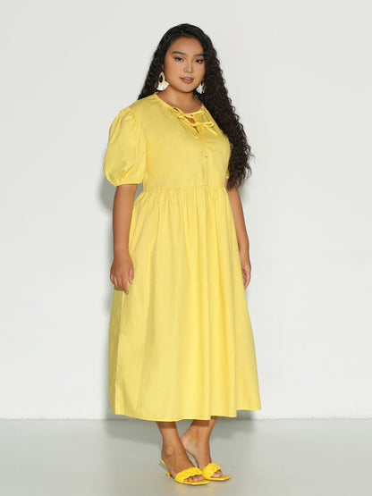 Puff Sleeve Cross Knots Dress