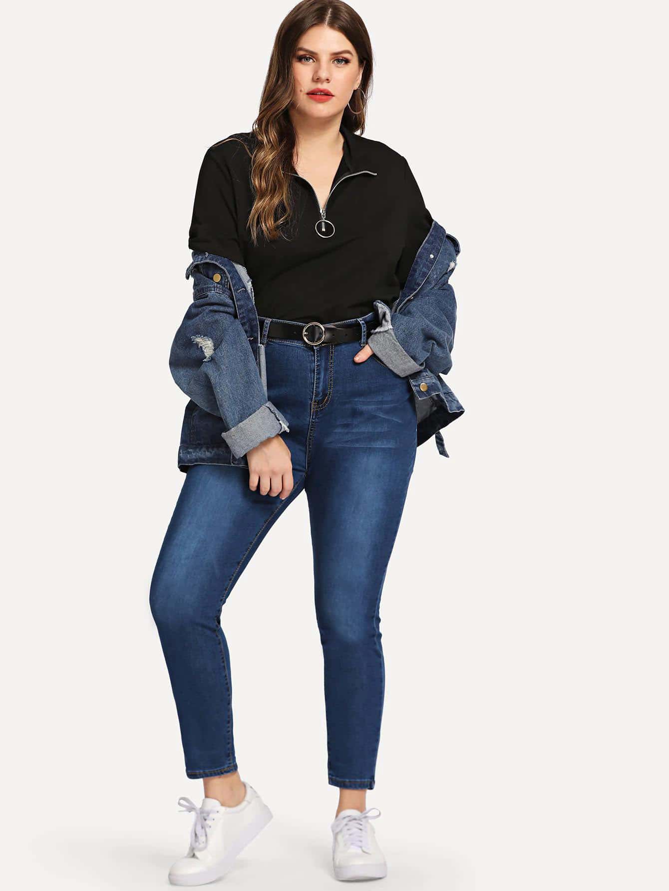 Bleach Wash Skinny Jeans Without Belted