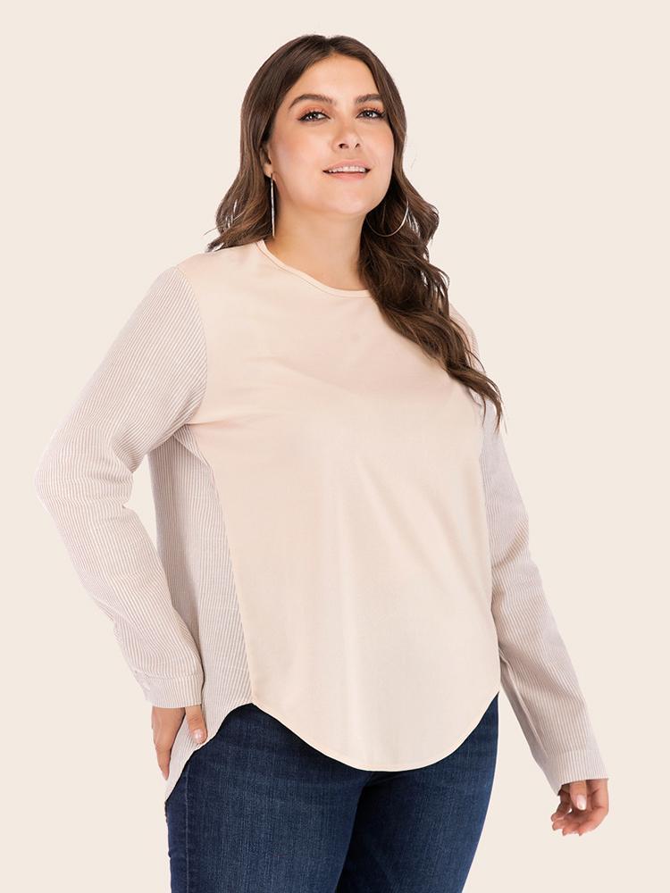 Stripe Patchwork Round Neck T-shirt