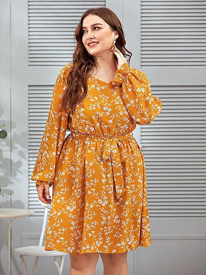 Ditsy Printed Belt Dress