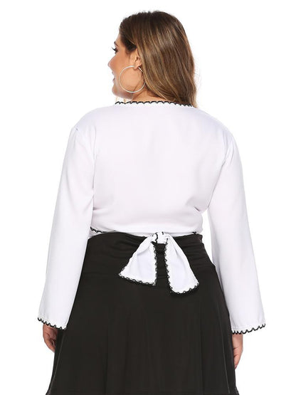 Lace Wrap Flared Sleeve Crop Top