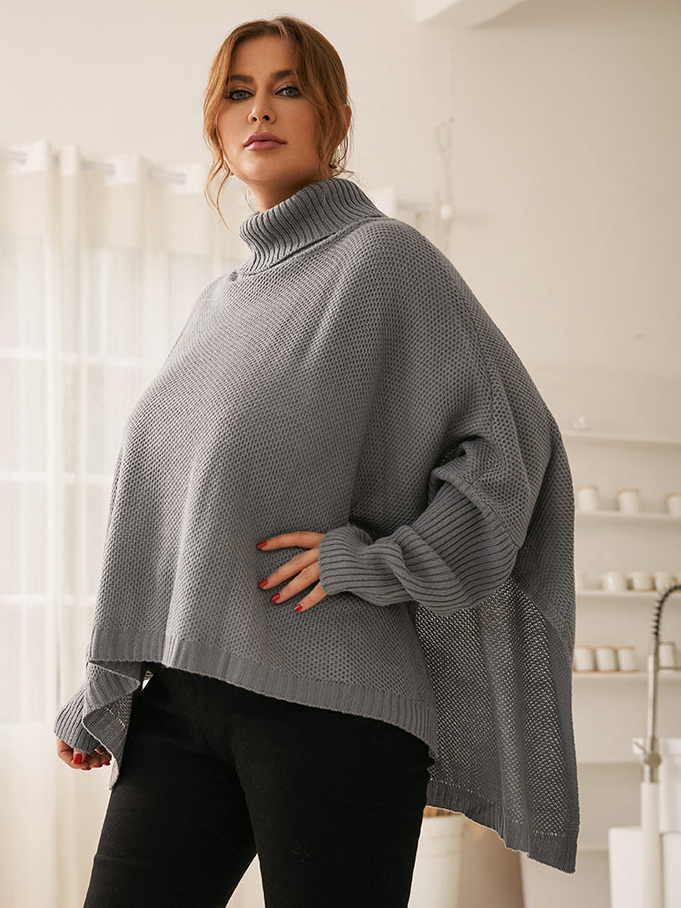 Funnel Neck Irregular Hem Sweater