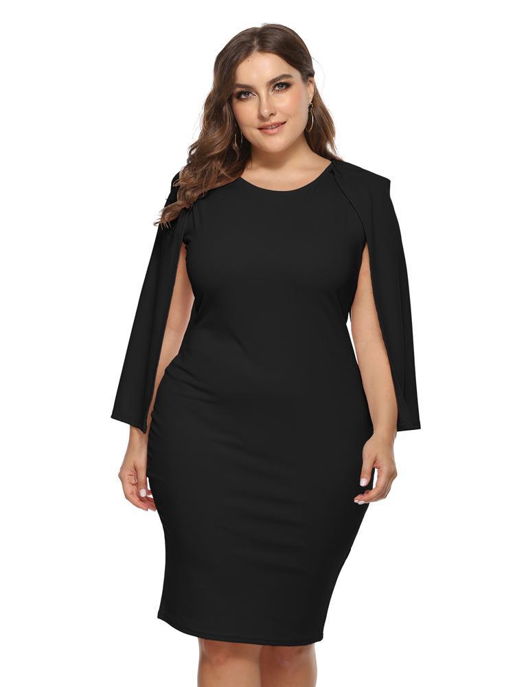 Split Sleeve Round Neck Solid Dress