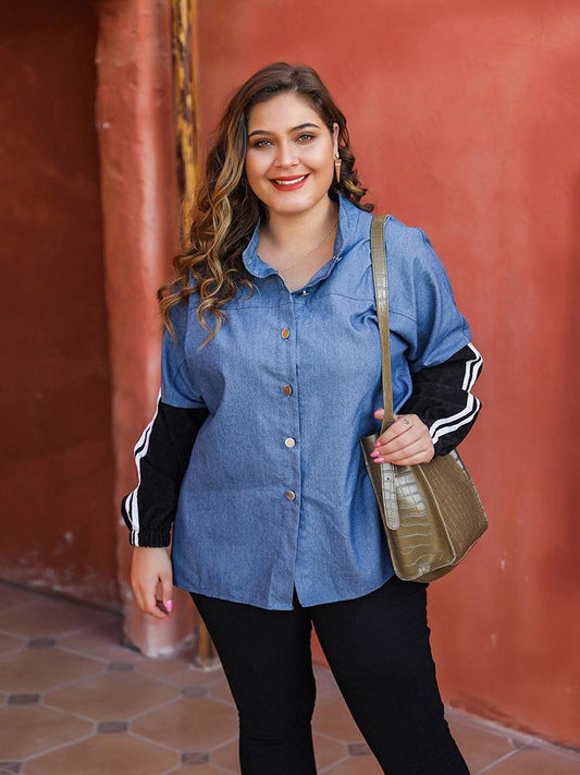 Patchwork Button Up Stand Collar Shirt