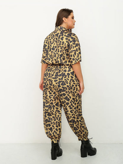 Leopard Print Button Front Jumpsuit