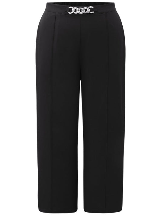 Metal Detail Pleated Wide Leg Pants