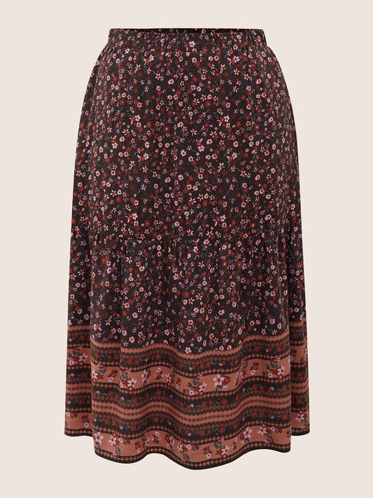 Rayon Boho Print Elastic Waist Pocket Skirt