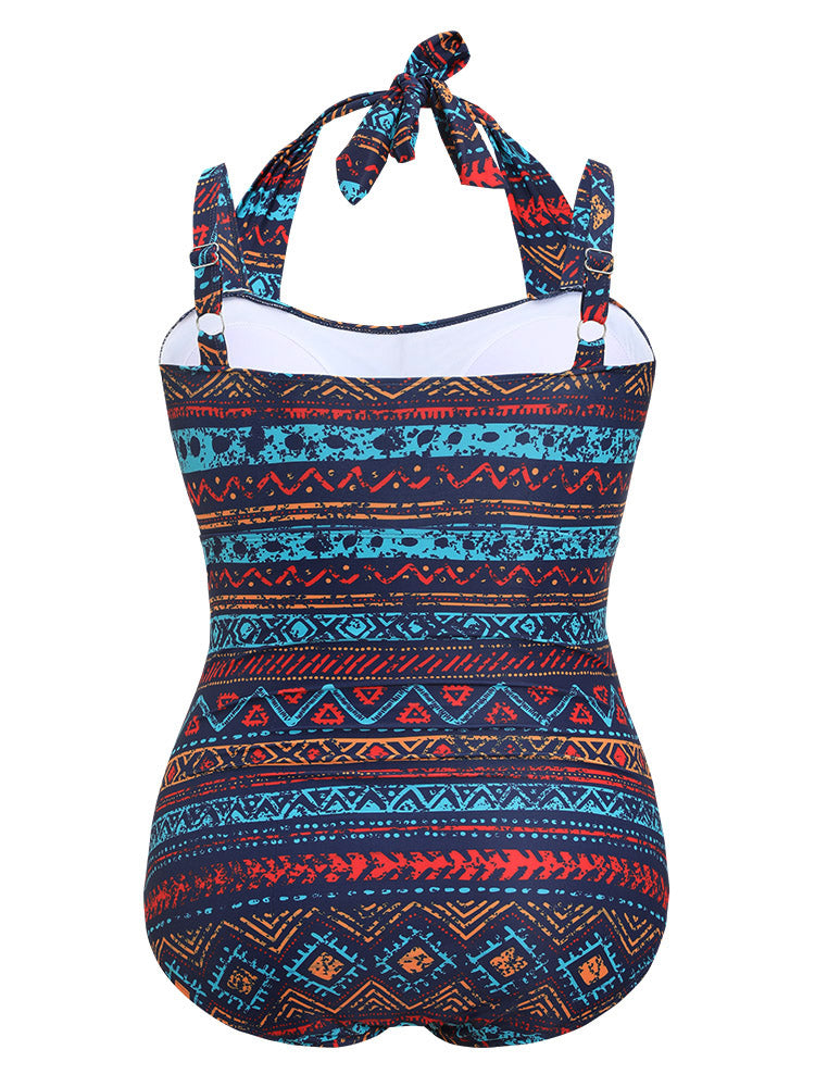 Bandana Contrast Halter Knotted One Piece Swimsuit