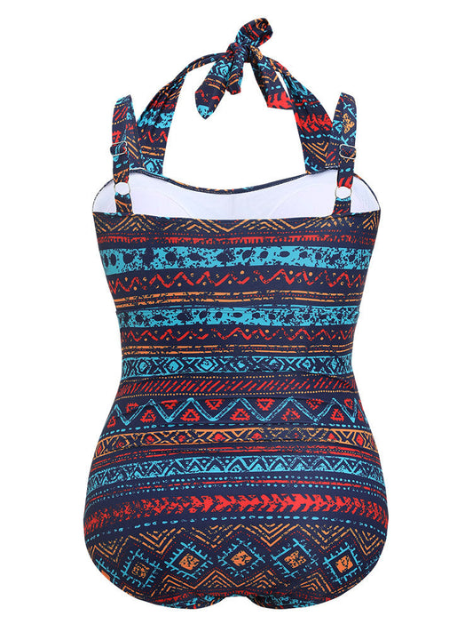 Bandana Contrast Halter Knotted One Piece Swimsuit