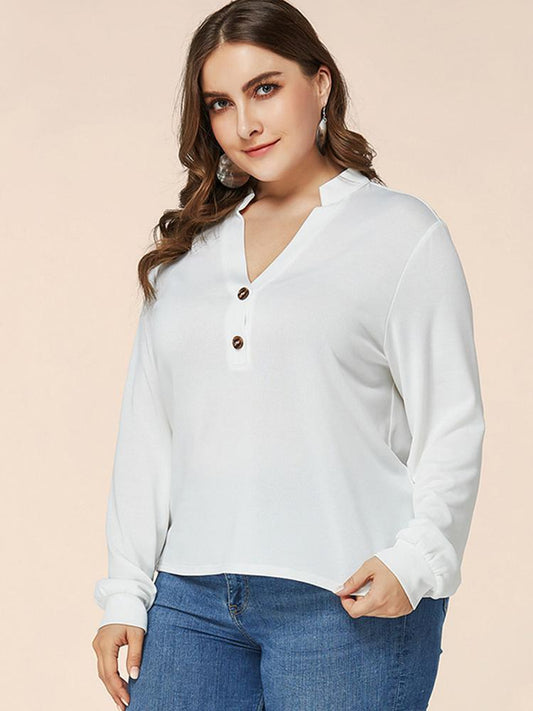 Button V-neck Stand Collar Blouse