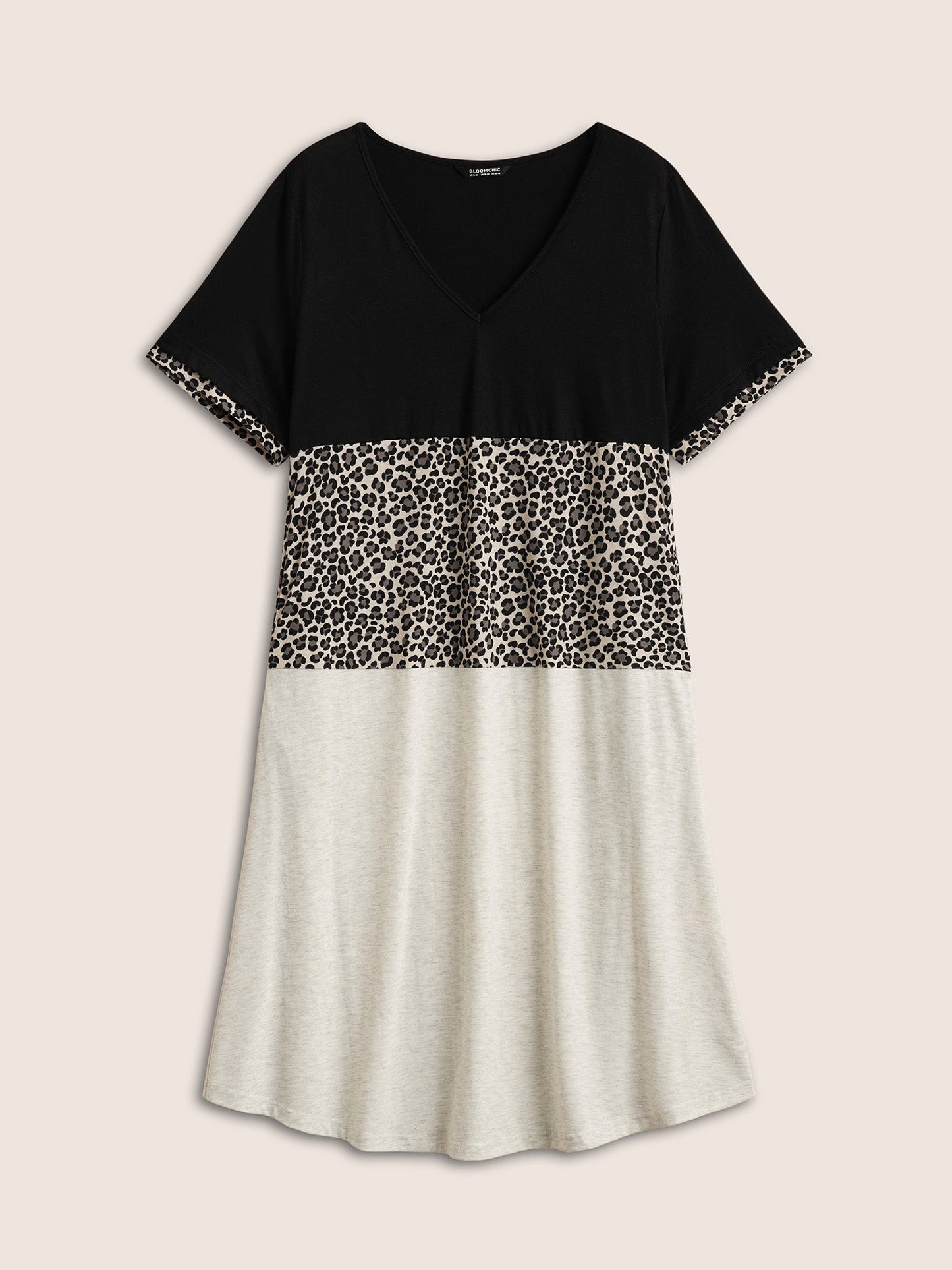 Leopard Colorblock Contrast Patchwork Pocket Dress