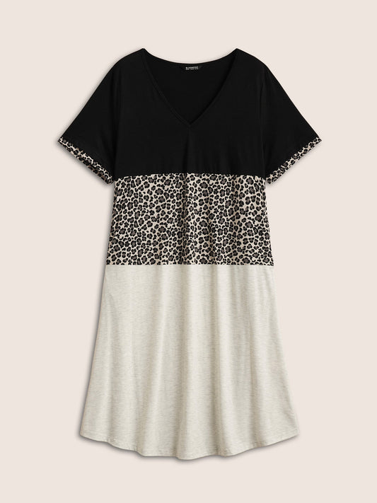 Leopard Colorblock Contrast Patchwork Pocket Dress