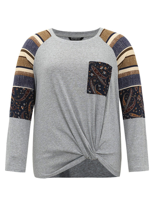 Paisley Striped Patchwork Twist Front T-shirt