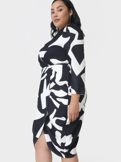 Color Block Asymmetrical V Neck  Dress