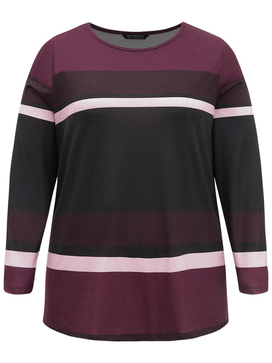 Striped Colorblock Contrast Round Neck T-shirt